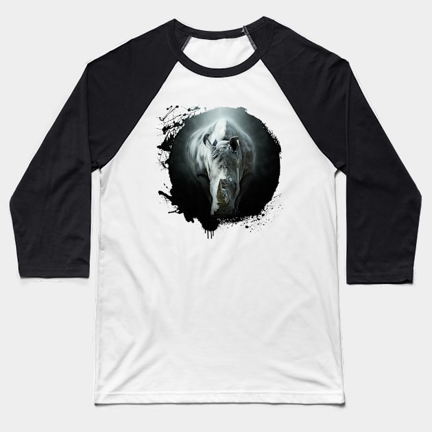 Rhinoceros Animal Wildlife Jungle Nature Adventure Hunt Spotlight Baseball T-Shirt by Cubebox